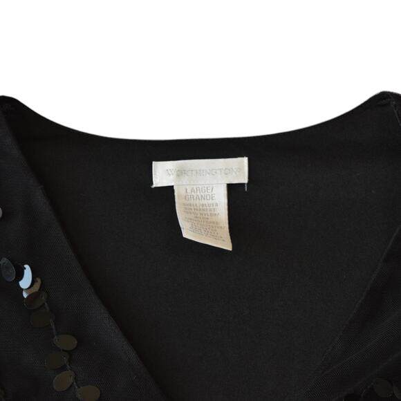 Worthington Black Sparkly Sequined Mesh Embellished Tank Top Size Large - Picture 3 of 4